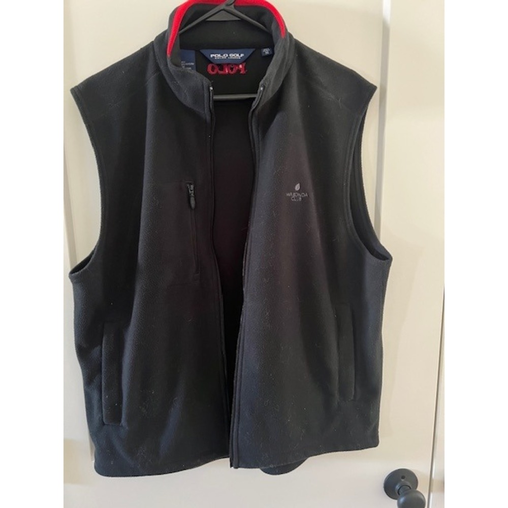 Polo Golf Ralph Lauren Mens Black Fleece Full Zip Vest Wikonda Club Logo Size M